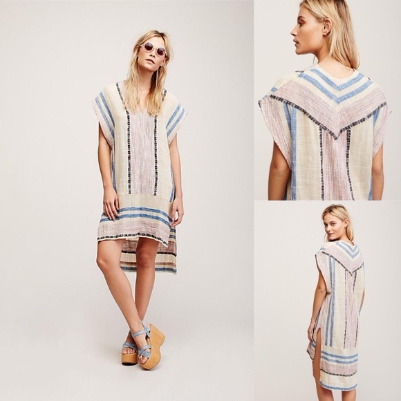 Free People Dresses & Skirts - Free People • So Easy Boho Striped Pullover Kaftan Dress Sz Sm Beachy Bohemian